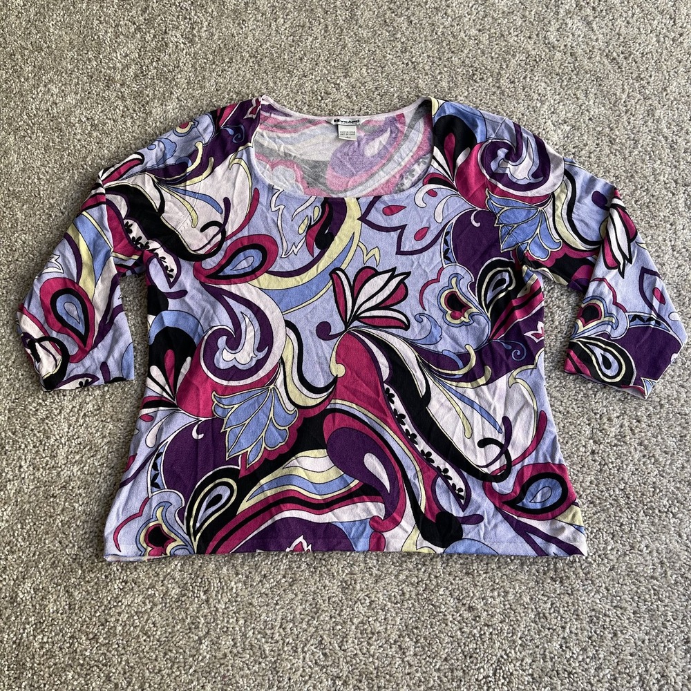 Nygard Collection Shirt Womens L Multicolor Paisley Scoop Neck 3/4 Sleeve Top
